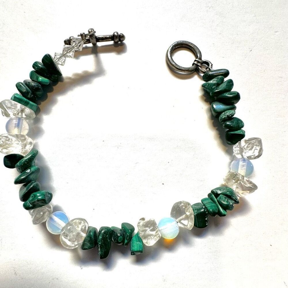 Malachite quartz and opalite beaded bracelet